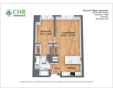 Floor plan for 1 bed, 1 bath, 1115 sqft